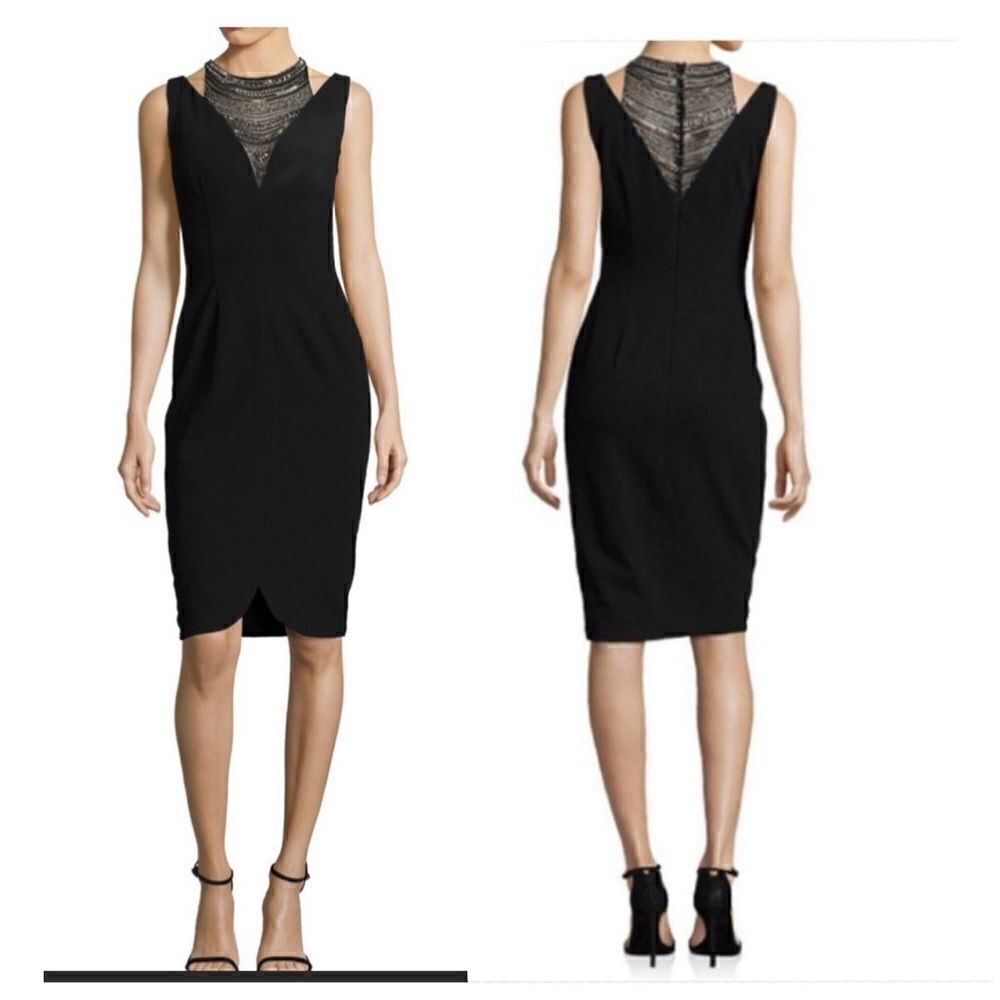 David Meister Embellished Neck Dress LBD REVOLVE